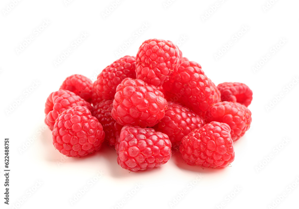 Heap of fresh raspberries on white background Heap of fresh raspberries on white background