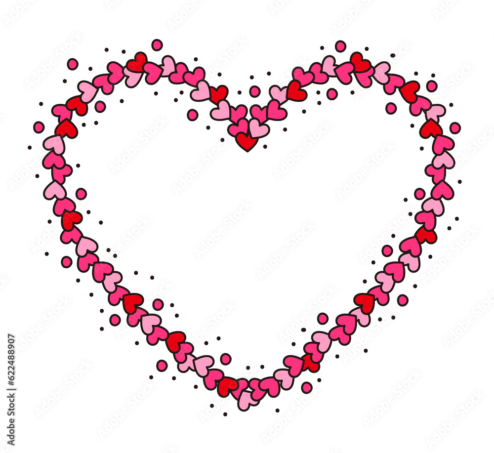 Hand drawn pink heart shaped border frame illustration.