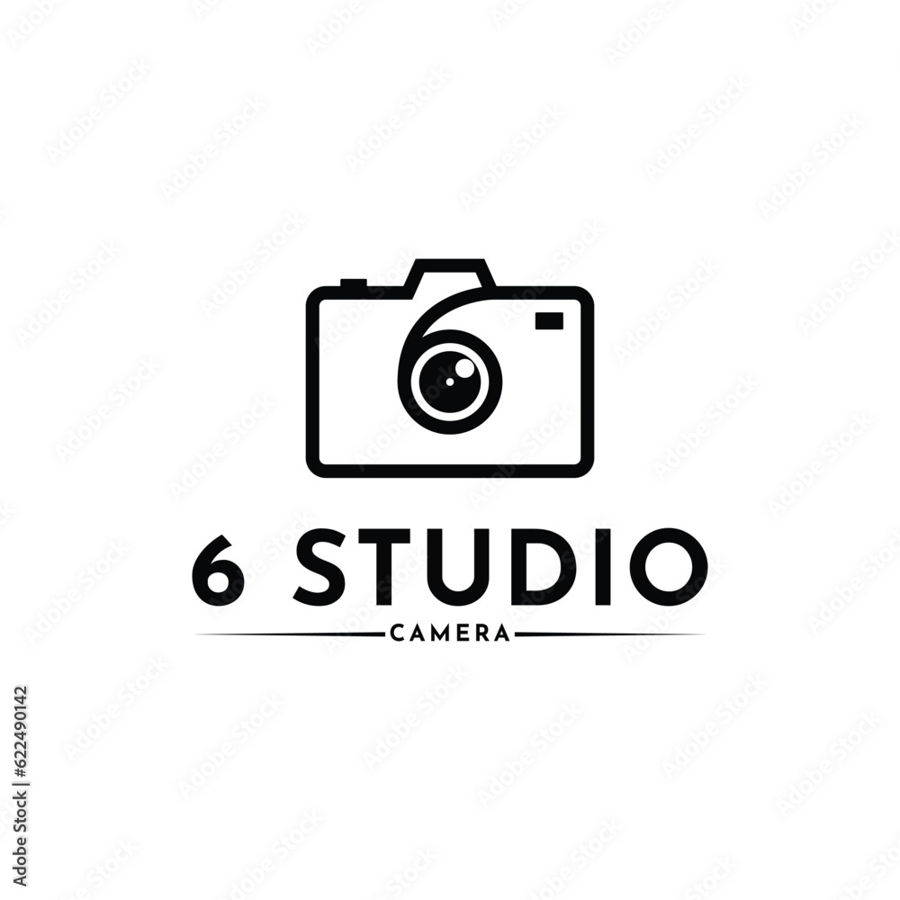 Camera studio logo design creative with number 6