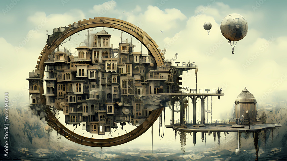 Stockillustratie AI Generated photo of a strange and mystical city ...