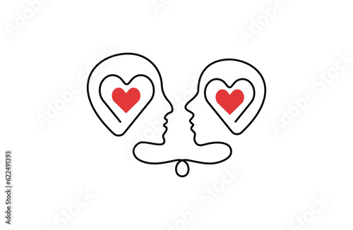 Two people romance connected mind full of love logo icon template vector
