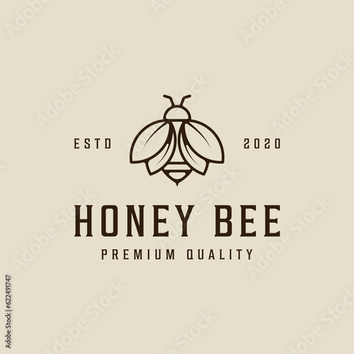 bee logo line art vector simple illustration template icon graphic design. honey hive sign or symbol for product from nature business