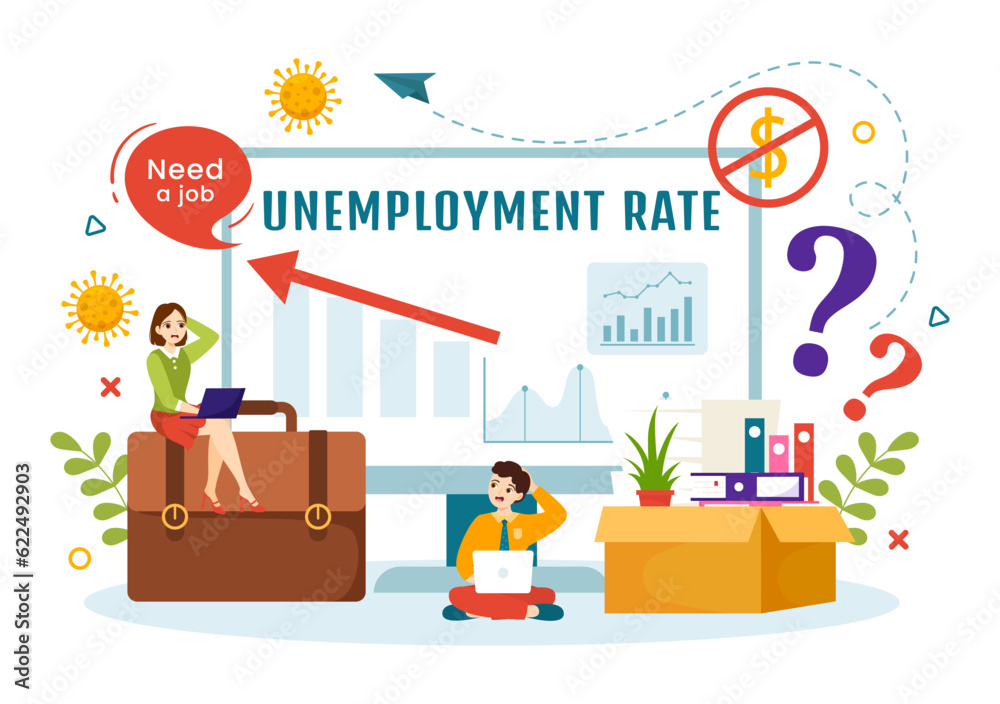 Unemployment Rate Vector Illustration with Many People Looking for a Job, Economic Downturn and Financial Crisis in Flat Cartoon Hand Drawn Templates