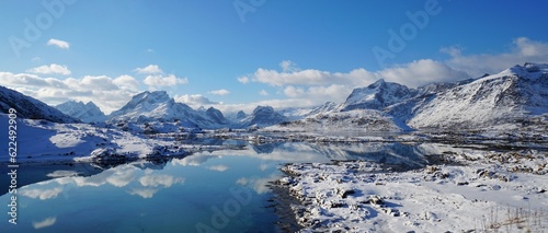 Panoramic view of snow mountain in winter season at Norway, Europe. 