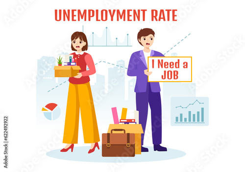 Unemployment Rate Vector Illustration with Many People Looking for a Job, Economic Downturn and Financial Crisis in Flat Cartoon Hand Drawn Templates