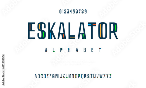Eskalator creative modern urban alphabet font. Digital abstract moslem, futuristic, fashion, sport, minimal technology typography. Simple numeric vector illustration