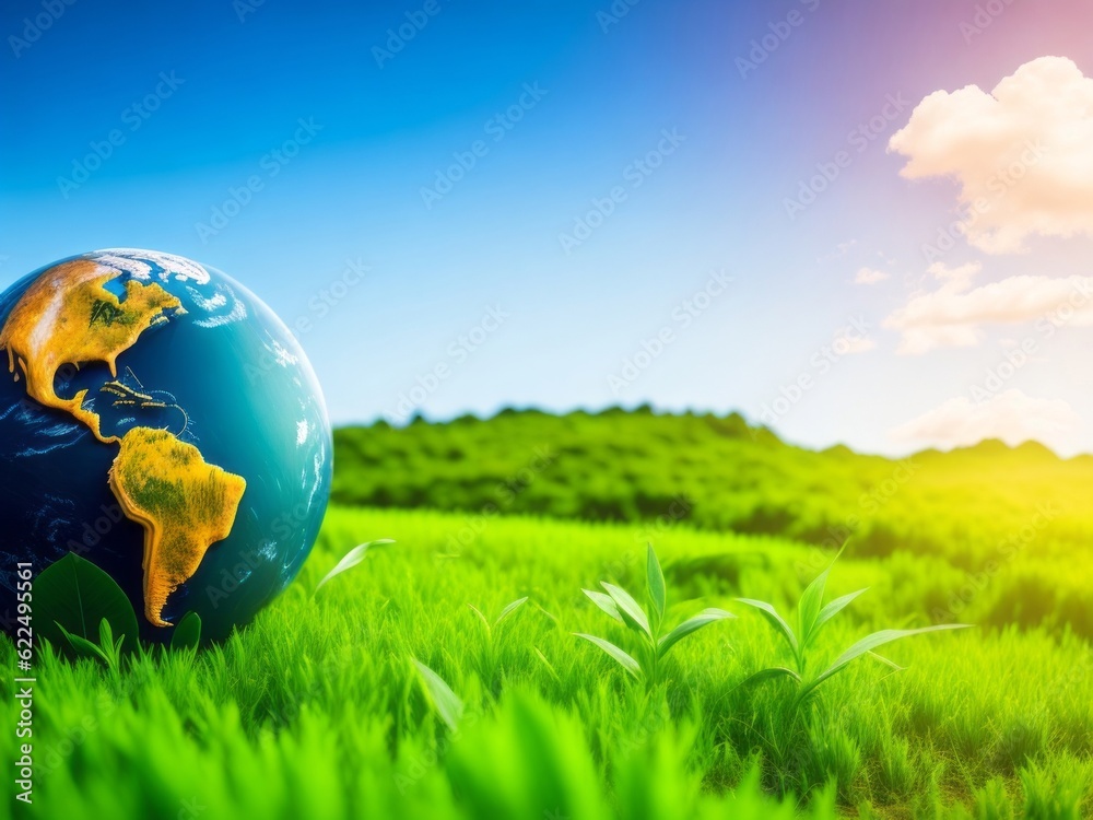 World environment and earth day concept with globe, nature and eco friendly environment. Generative AI
World environment and earth day concept with globe, nature and eco friendly environment. Generative AI