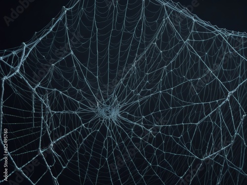 Real creepy spider webs on black background. Generative AI 