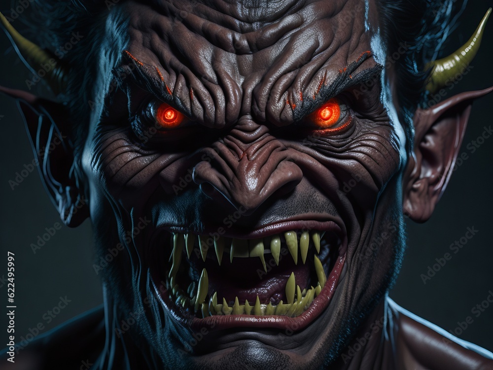 Naklejka premium Demonic ugly face looking at you. Generative AI 