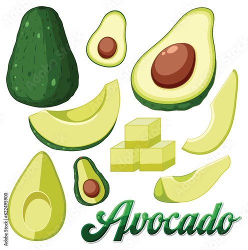 Set of avocado fruit cartoon