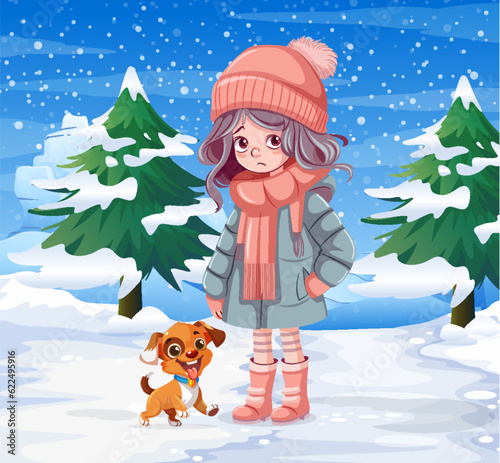 Girl playing with dog outdoor