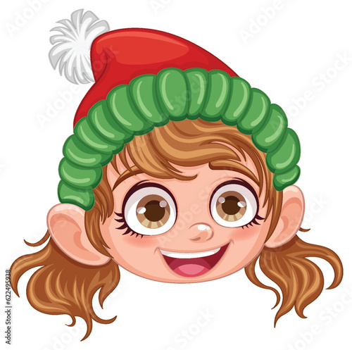Cute Girl in Winter Hat with Pom Pom Cartoon Character
