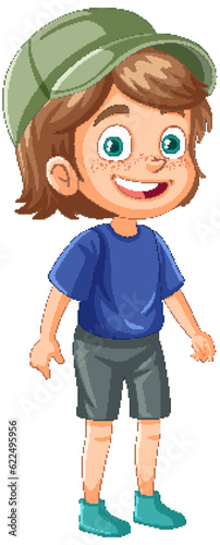 Cute girl cartoon character wearing hat