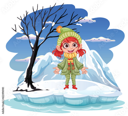 Cut girl at cold outdoor winter scene