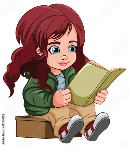 Girl cartoon reading book isolated