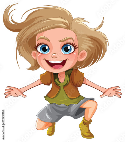 Jumping girl cartoon character