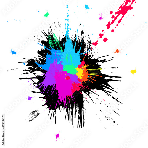 Colorful abstract grunge splashes, vector EPS10. Multicolor abstract wallpaper. Vivid backgrounds series. Bright rainbow colours. Vector without gradient with copy-space. High quality traced