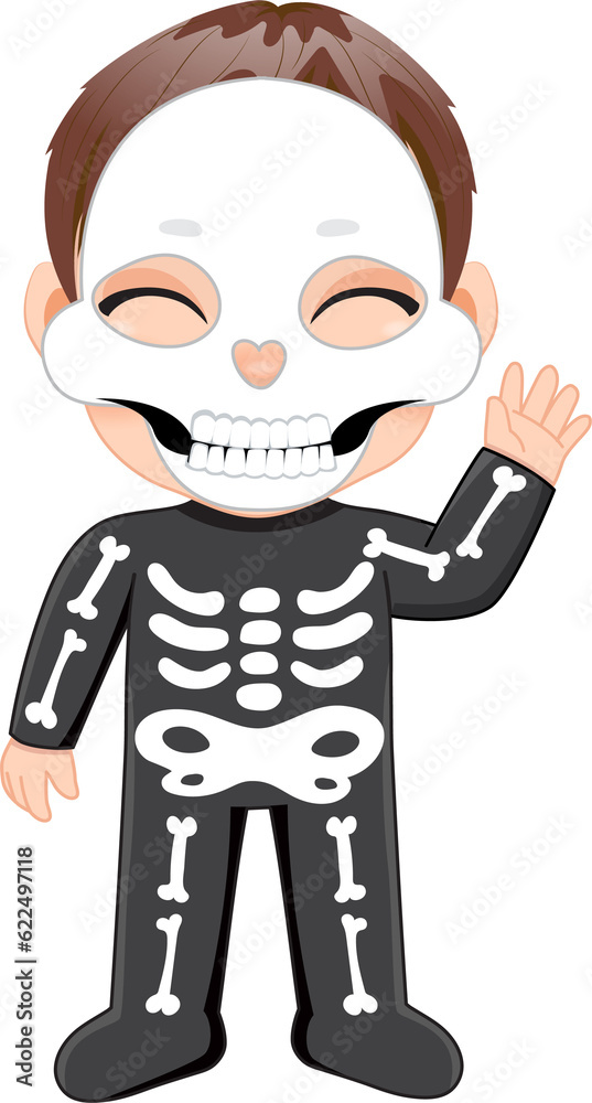 Halloween day with cute boy wear Skeleton Ghost costume cartoon character