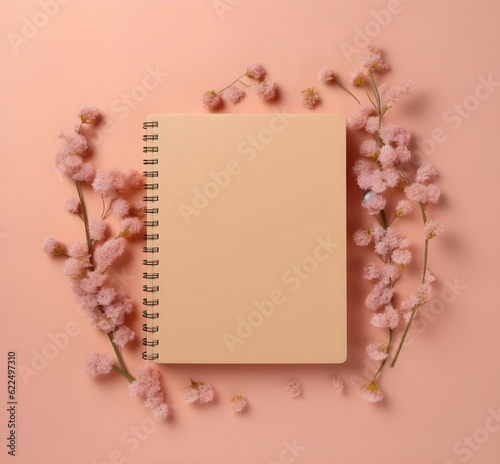 blank book page background and pink flowers