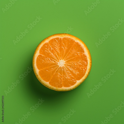 half an orange on a green background