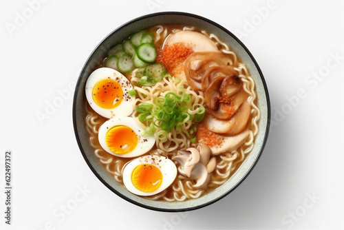 soup japanese asian ramen bowl white background restaurant food meal noodle. Generative AI.
