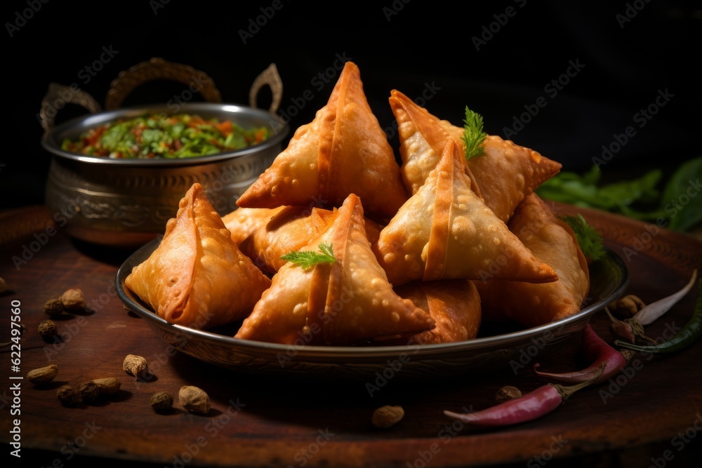 Fried samosa with vegetable filling, popular Indian snacks on the plate. Fried samosa with vegetable filling, popular Indian snacks on the plate.