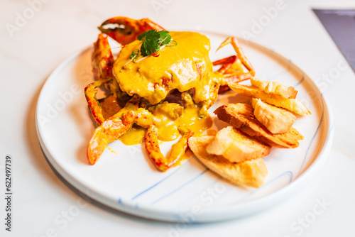 Delicious seafood on a plate, Thai curry crab
