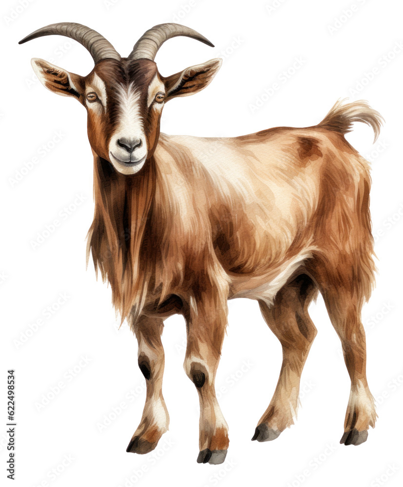 Obraz premium Watercolor brown goat illustration isolated.
