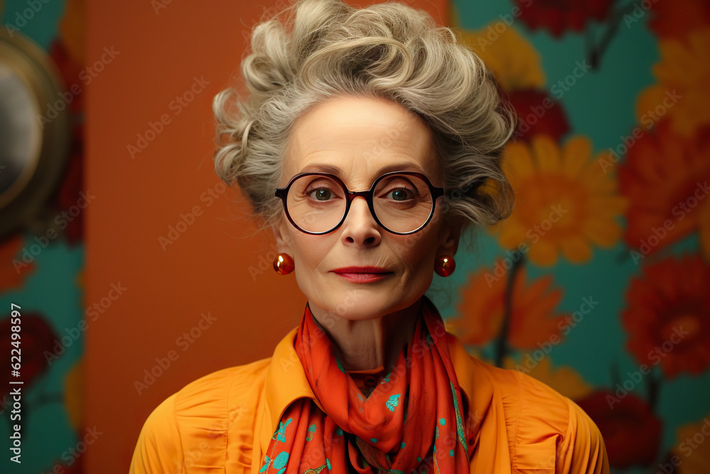 Modern, Stylish, Fashionable Grandmother. Joyful Active Lifestyle, Fashion for the Elderly, Elegance, Vitality and Health in Old Age. Generative AI.
