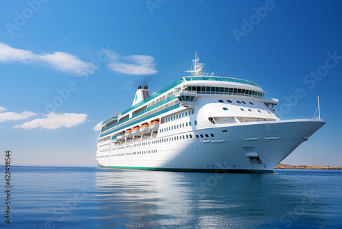 Big cruise ship on the sea with blue sky illustration