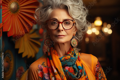 Modern, Stylish, Fashionable Grandmother. Joyful Active Lifestyle, Fashion for the Elderly, Elegance, Vitality and Health in Old Age. Generative AI.