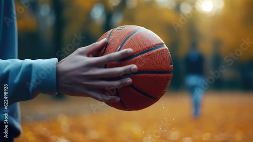 Close-up of a player holding a basketball
