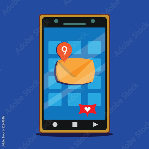 mobile phone with icons mensajes icono celular fondo azul