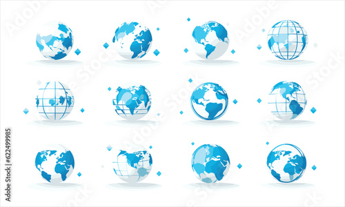 Globe web icons inline in various styles and vector white background