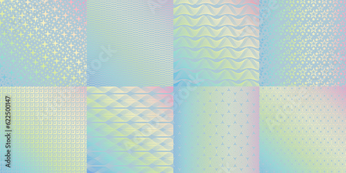 Rainbow glitter foil texture, hologram patterns. Official certificate foil sticker gradient vector surface texture. Holographic rainbow pattern or hologram neon twinkle prints collection photo