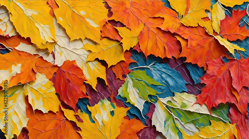 autumn leaves background in oil and water painitng