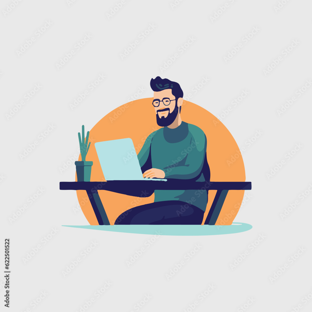 happy sitting man working on laptop happy sitting man working on laptop