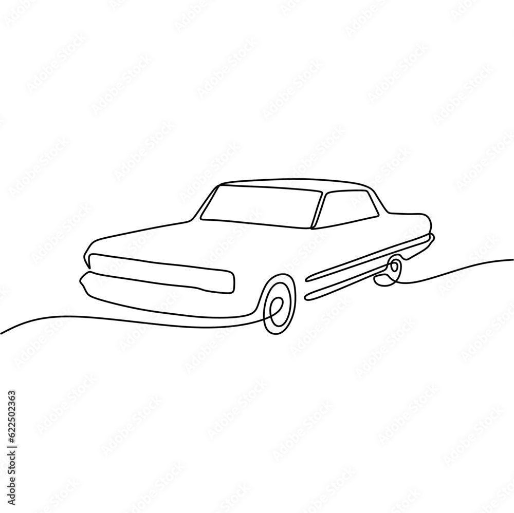 continous line art car automotive black line draw conceptual