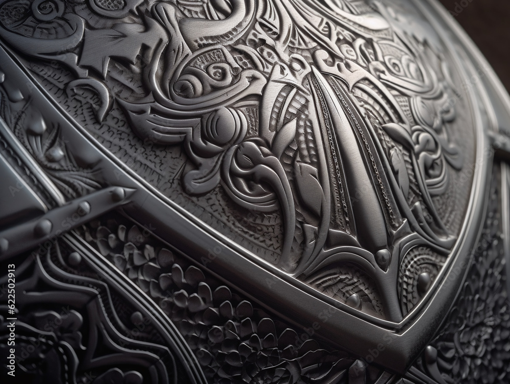 detail of a metal knight armor. Generative AI.
