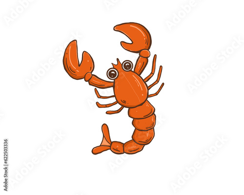 Cute shrimp color, character Underwater sea life, ocean creatures clipart, icon set Hand drawn Outline Simple vector illustration	