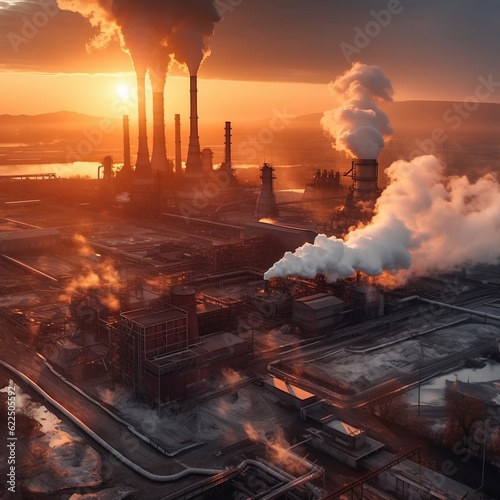 sunset over a coal or steel factory symbolizing the end of fossil energy Generative Ai