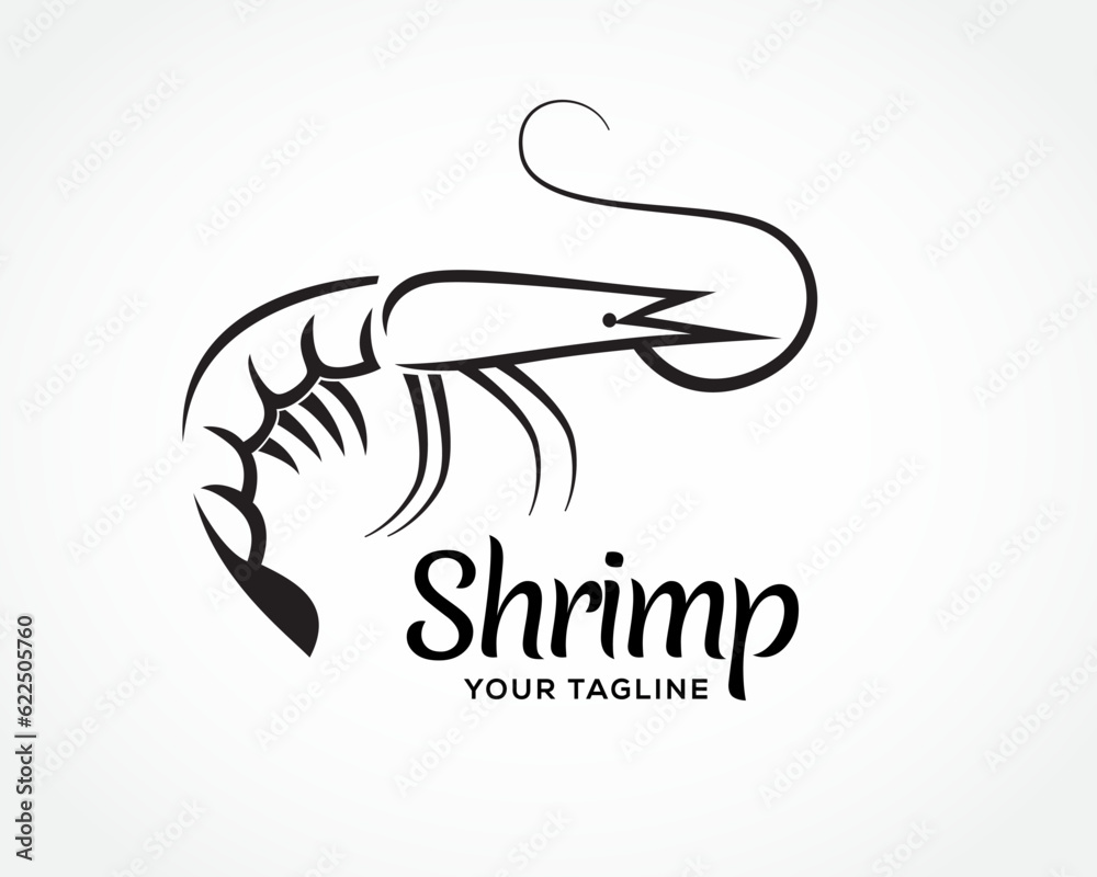 Fototapeta premium line art black white prawn shrimp sea food logo icon symbol design template illustration inspiration