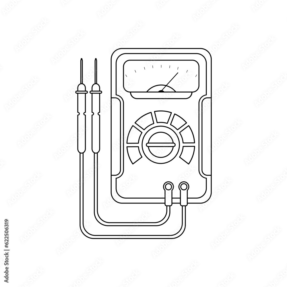 Analog multimeter in outline icon, vector illustration in trendy design ...