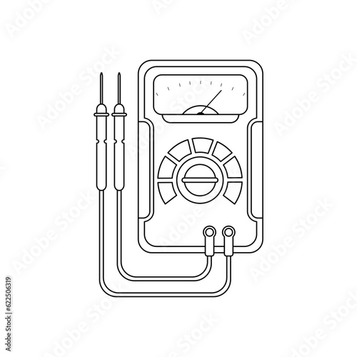 Analog multimeter in outline icon, vector illustration in trendy design style. Electrical tool for measuring electric current, voltage, and resistance in an electrical component. 