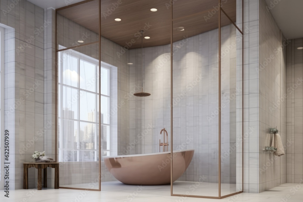 Image showcasing Open Concept Luxury Penthouse Primary Bathroom Soaking Tub with Modern ...