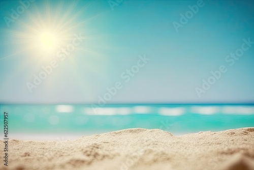 sunny day on the beach with clear blue ocean water and white sand. Generative AI