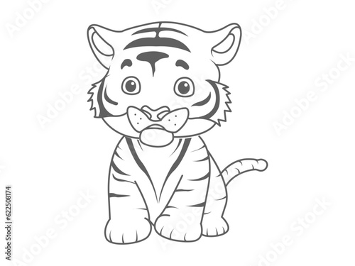 cute tiger illustration icon line art design