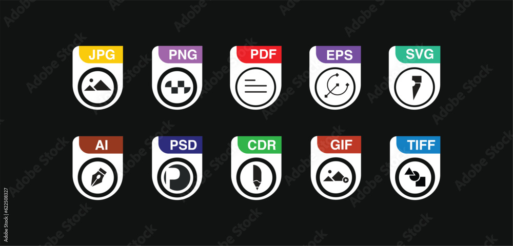 File Formats and Labels icons. images file type icons. pictures file format icons
Vector illustration.