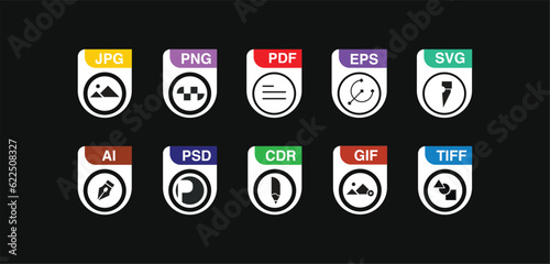 File Formats and Labels icons. images file type icons. pictures file format icons
Vector illustration.