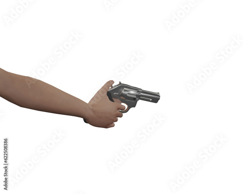 Human hand holding a gun on transparent background png file. 3D rendering image.